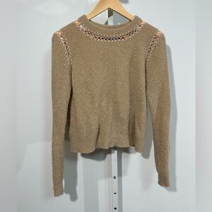 VEDA Tan Alpaca Wool Blend Sweater – Medium – Open Stitch Detail